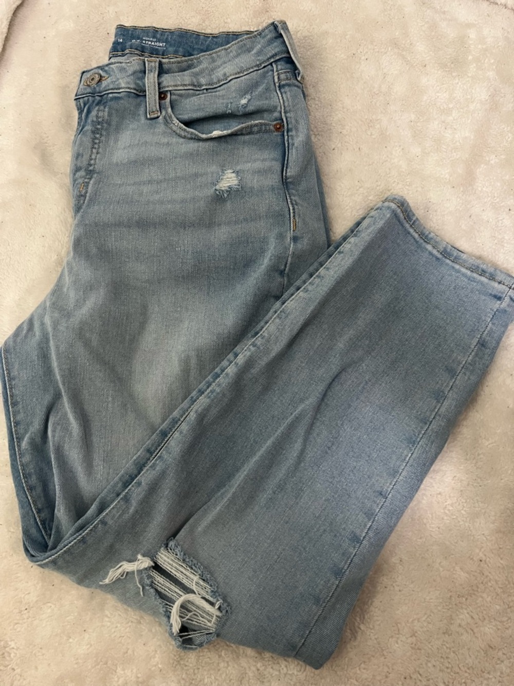 Old Navy OG Straight Secret Smooth Light Blue Distressed Jeans NWOT